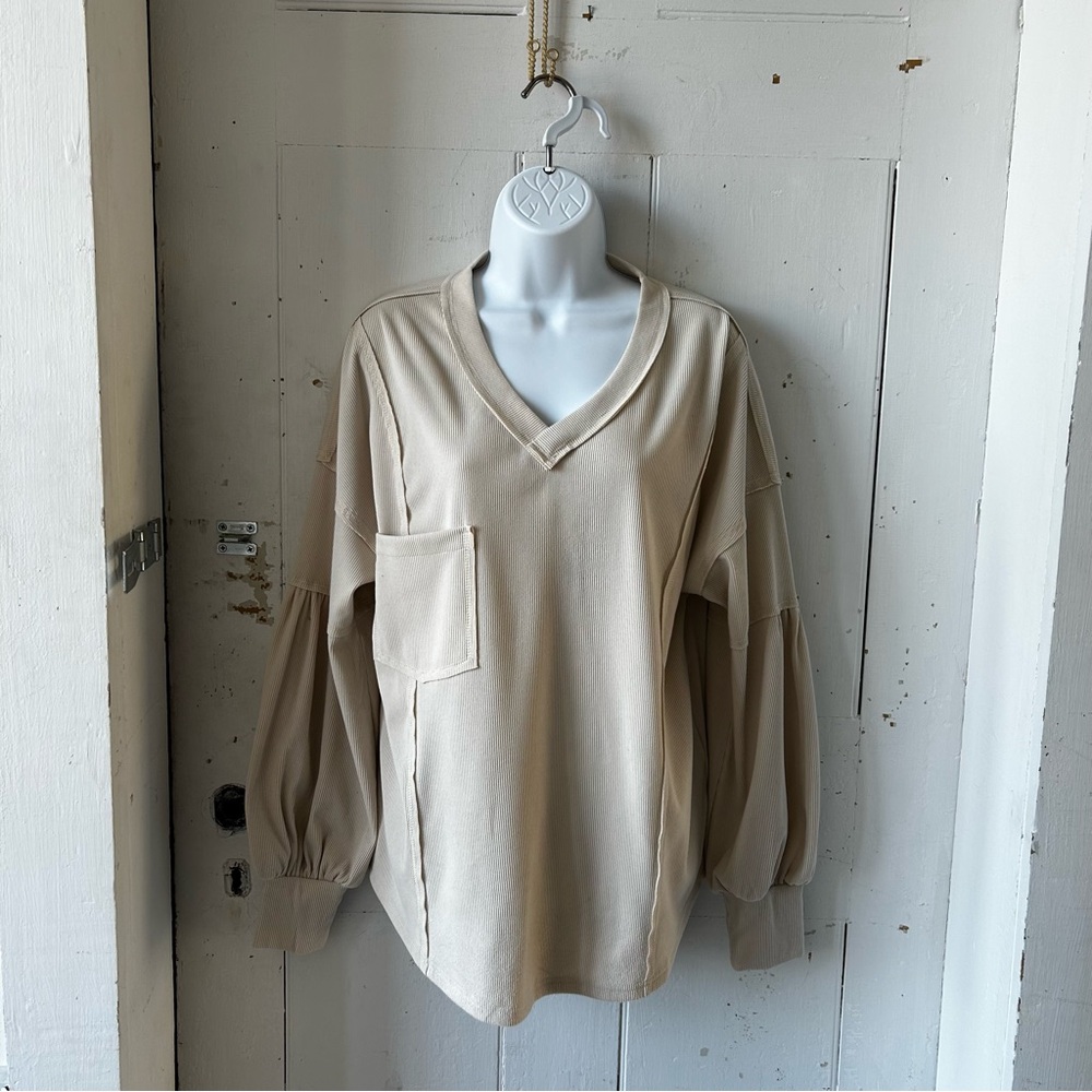 BTFBM Knit Oversized V-Neck Blouse Sweater Poet Long Sleeves
